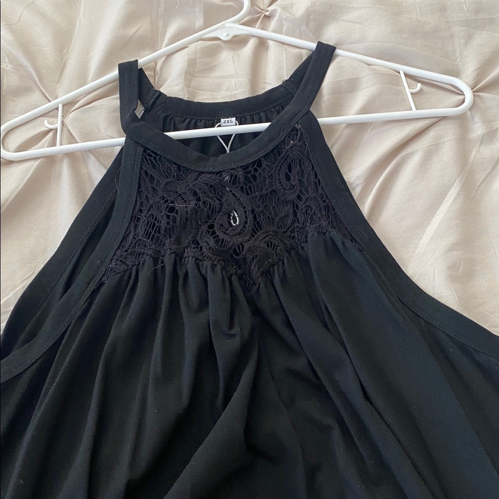 Black Halter Neck Top with Lace Detail - Picture 2 of 2